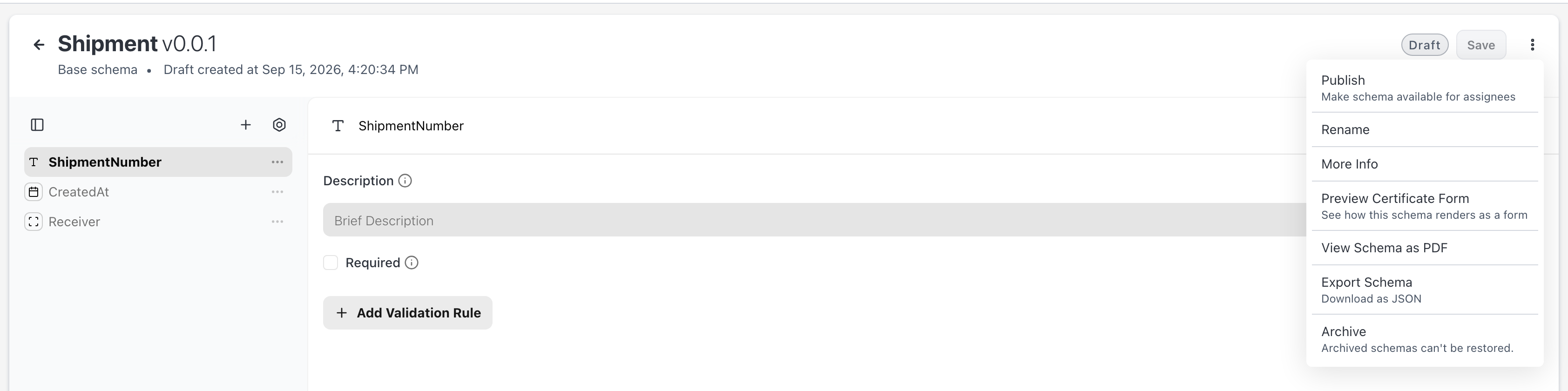Actions menu in the builder header